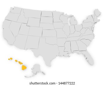 3d Render of the United States Highlighting Hawaii