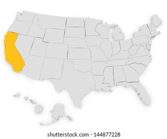 3d Render of the United States Highlighting California