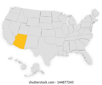 3d Render of the United States Highlighting Arizona