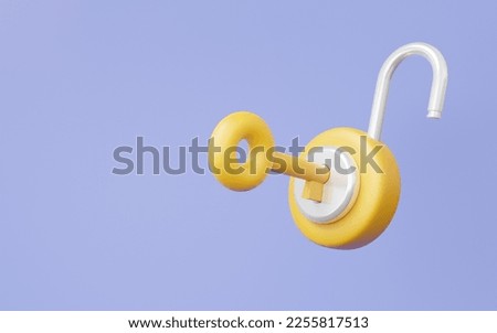 3d render unlock padlock icon floating on purple background. key security protection concept. account identity id privacy password secure personal data information safety house. illustration