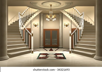 3D render of an upscale home entrance