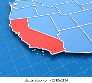 3d Render Of USA Map With California State Highlighted In Red