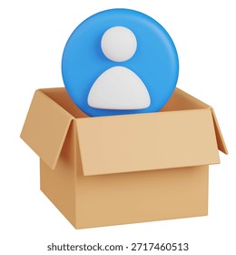3d render User Profile Icon in a Cardboard Box icon 