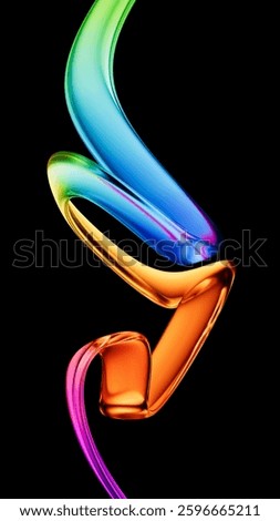 3d render. Vertical screensaver wallpaper. Flexible dynamic glass ribbon, colored with multicolored gradient, isolated on black background