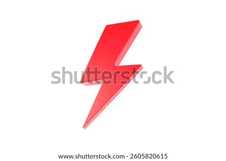 A 3D render of a vibrant red lightning bolt