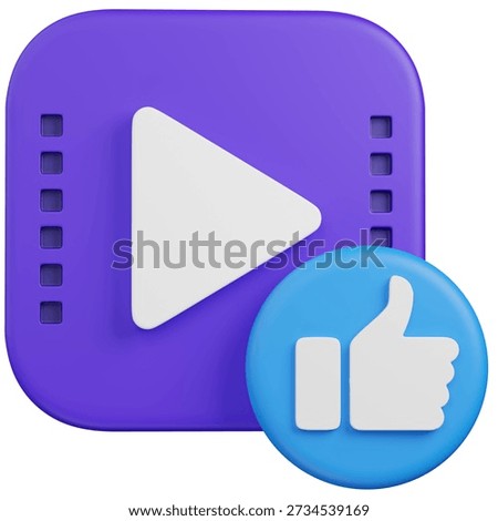 3D render Video Player with Like Icon for Social Media