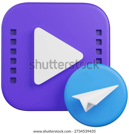 3D render Video Player with paperplane for Media Sharing