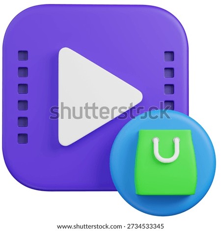 3D render Video Player and Shopping Bag Icon for Online Media Store
