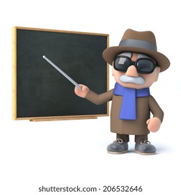 3d Render Of A Visually Impaired Senior Citizen Standing At A Chalkboard