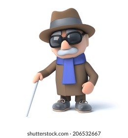 3d Render Of A Visually Impaired Senior Citizen Using A Stick To Guide His Way