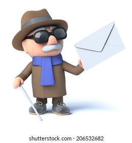 3d Render Of A Visually Impaired Senior Citizen Holding An Envelope