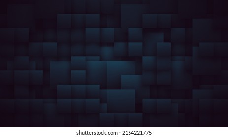 3D Render Volumetric Different Size Square Blocks Structure Dark Blue Abstract Background. Three Dimensional Cube Layered Pattern 4K 8K Very High Definition Futuristic Technology Navy Color Wallpaper