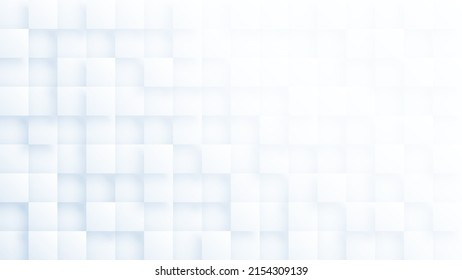 3D Render Volumetric Square Mosaic Grid Pattern White Abstract Background. Three Dimensional Cube Blocks Structure 4K 8K Very High Definition Sci-Fi Futuristic High Tech Light Blue Wallpaper