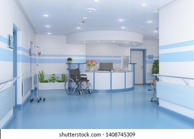 3d Render Of A Waiting Room In A Doctors Practice With Reception