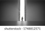 3d render walking man with a case to the opening gate with clearance