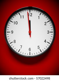 3D Render Of A Wall Clock On Red