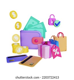 3d render wallet doing payment