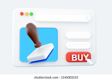 3D render web page Finance concept Metall, Wooden stamp. 3D render web page icon web page