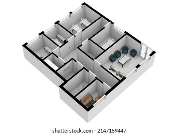 3d Render Of Wellness Massage Room. Isometric Artwork Concept Of A Interior Of A Spa. Floor Plan Spa.