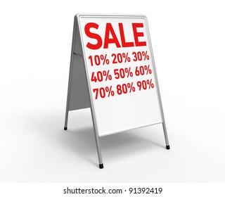 3d render of a white advertising stand on a white background with the inscription 