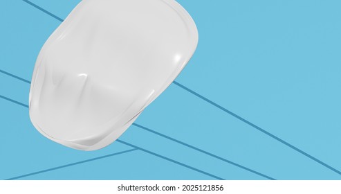 3d Render With A White Deflated Ball On A Blue Surface