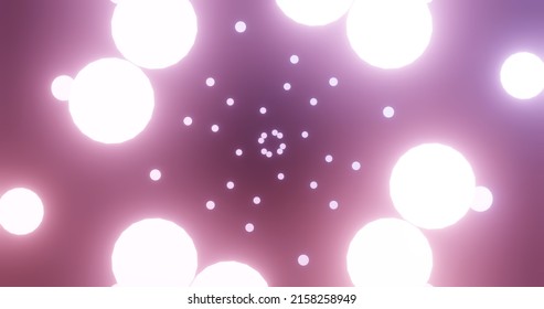 3d Render With White Glowing Spheres On Purple And Blue Light