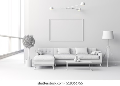 3d Render Of White Interior Room Setup