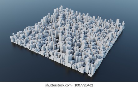 3D Render, White Modern City With Black Background Aerial View