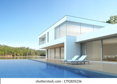 3d Render White Modern House Swimming Stock Illustration 1792835236 ...