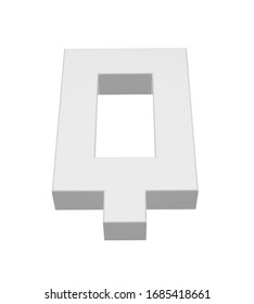 3D render of white square alphabet. Big letter Q. Isolated on white background.