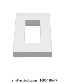 3D render of white square alphabet. Big letter O. Isolated on white background.