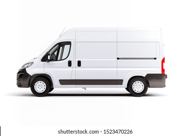 3D-Rendering eines weißen Van-Fahrzeugs auf weißem Hintergrund
