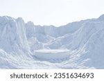 3d render winter platform and natural podium background, Stone podium on the ice snow mountain, Backdrop clear sky for product display, advertising, cosmetic skincare or etc