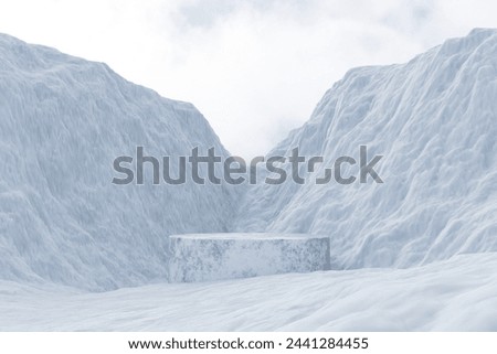 3d render winter platform and natural mockup background, Stone podium on the ice snow mountain, Backdrop sky and cloud
for product display, advertising, cosmetic skincare or etc