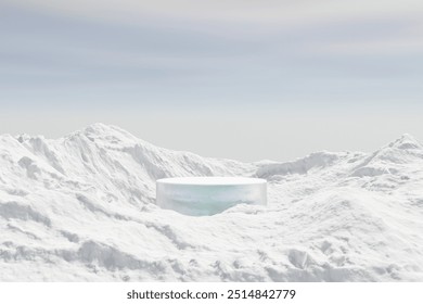 3d render winter platform and Realistic natural background, Ice podium on the ice snow mountain, Backdrop sky and cloud for product stand display, advertising, mockup or etc - Powered by Shutterstock