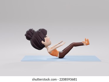 3d Render. Woman Doing Boat Pose Exercise  For Guide. Woman With V Sit Pose On A Yoga Mat In A Fitness