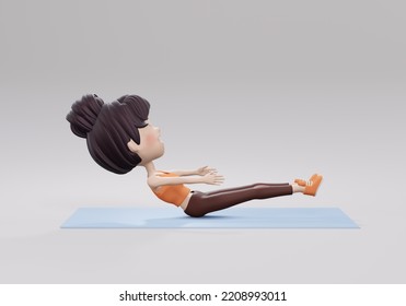 3d Render. Woman Doing Boat Pose Exercise  For Guide. Woman With V Sit Pose On A Yoga Mat In A Fitness