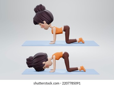 3d Render. Woman Doing Cat Pose.