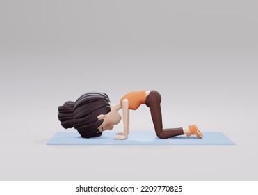 3d Render. Woman Doing Cat Pose.