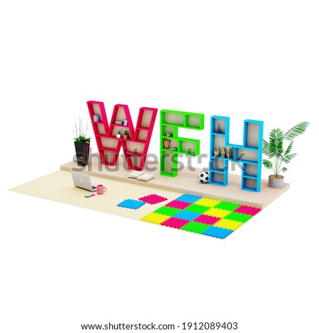 3d render work from home WFH colorfull fonts fun and joyfull