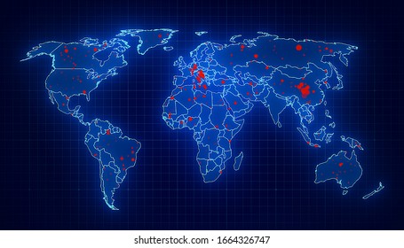 3d Render Of A World Map Showing The Outbreak Of The Coronavirus With Red Dots Of Infected Locations