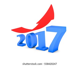 3d render year 2017 success concept with a growing red arrow on a white background. 