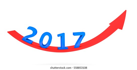 3d render year 2017 success concept with a growing red arrow on a white background. 