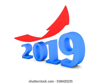 3d render year 2019 success concept with a growing red arrow on a white background. 