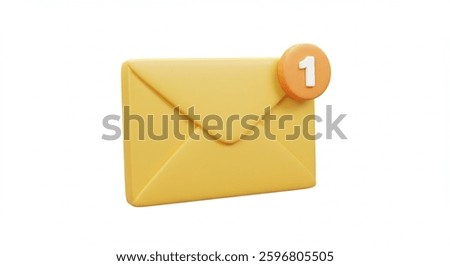 A 3D render of a yellow email envelope with an orange notification circle showing 1, indicating one unread message.
