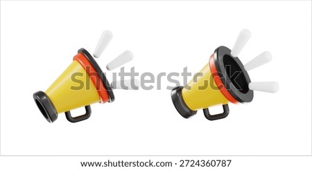 3D render of yellow and orange megaphone bullhorn for announcement