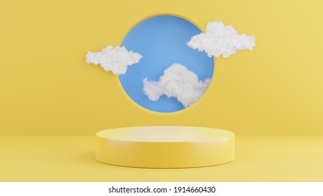 3d Render Of Yellow Podium With Cloud For Product Display