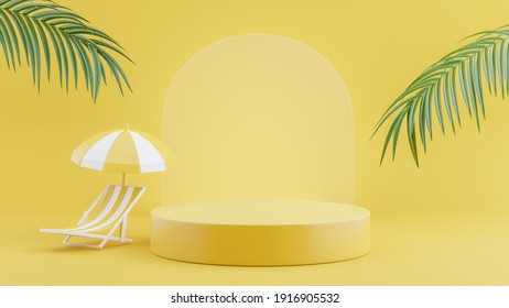 3d Render Of Yellow Podium With Summer For Product Display