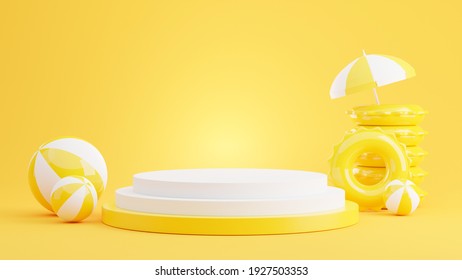 3d Render Of Yellow Podium With Summer Concept For Product Display