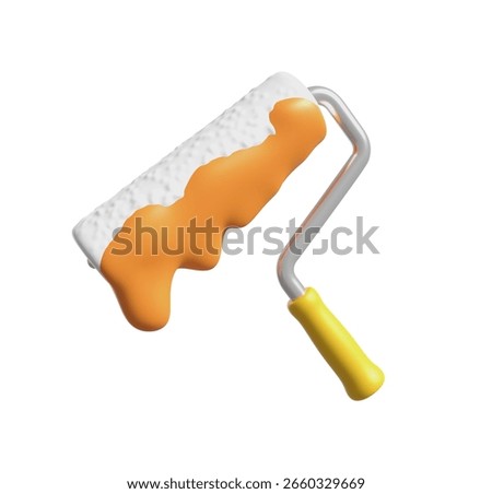3D Render: Yellow-Handled Paint Roller with Orange Paint, Modern Style, Fresh and Vibrant